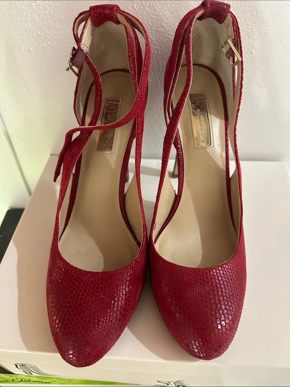 INC International Concepts Red Textured Snake-Print High Heel Pumps